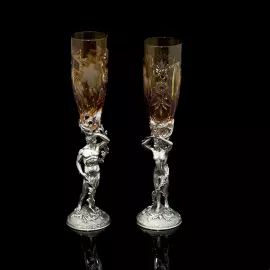 Хрустальные бокалы для вина "Адам и Ева" янтарные, на 2 персоны